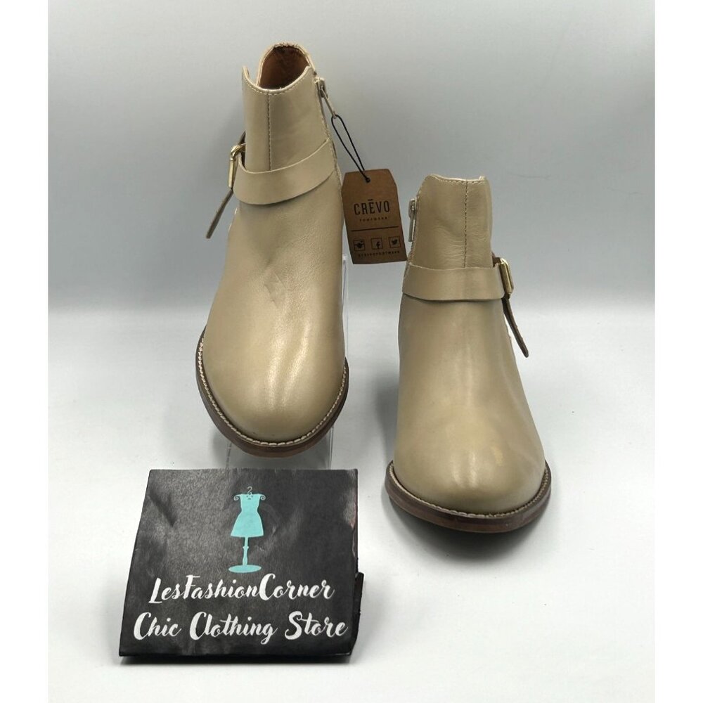 NWT Crevo Women's Beige Leather Strap Buckle Design Ankle Boots Size 8.5 2973 - Picture 2 of 16